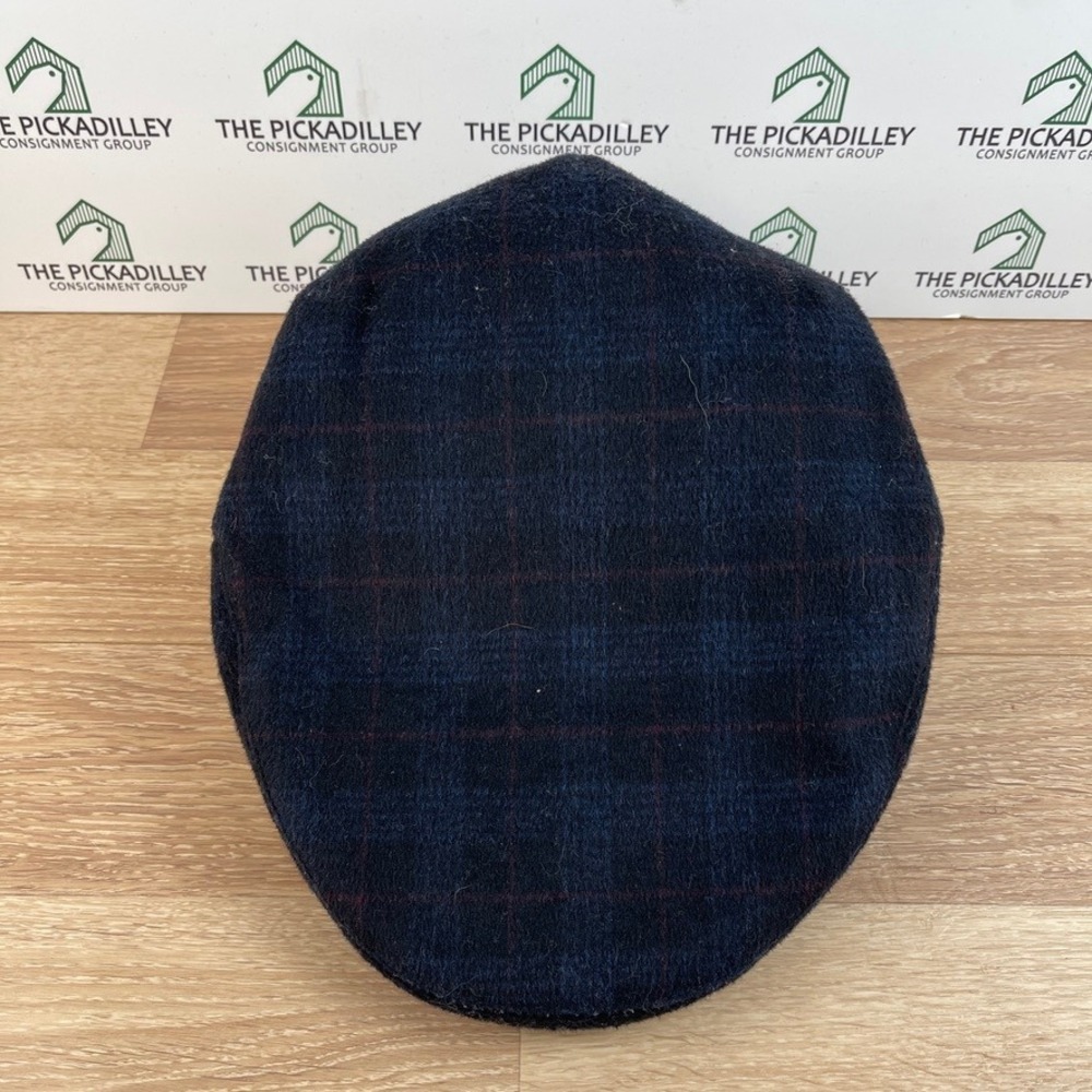 Henschel Hat Co Mens Navy Blue Plaid Wool Blend Flat Cap Ear Flaps XL Ivy Hat